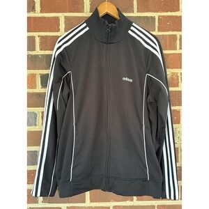 Adidas Track Jacket Mens Large Black 3 Stripe Full Zip Soccer Training Top Gym